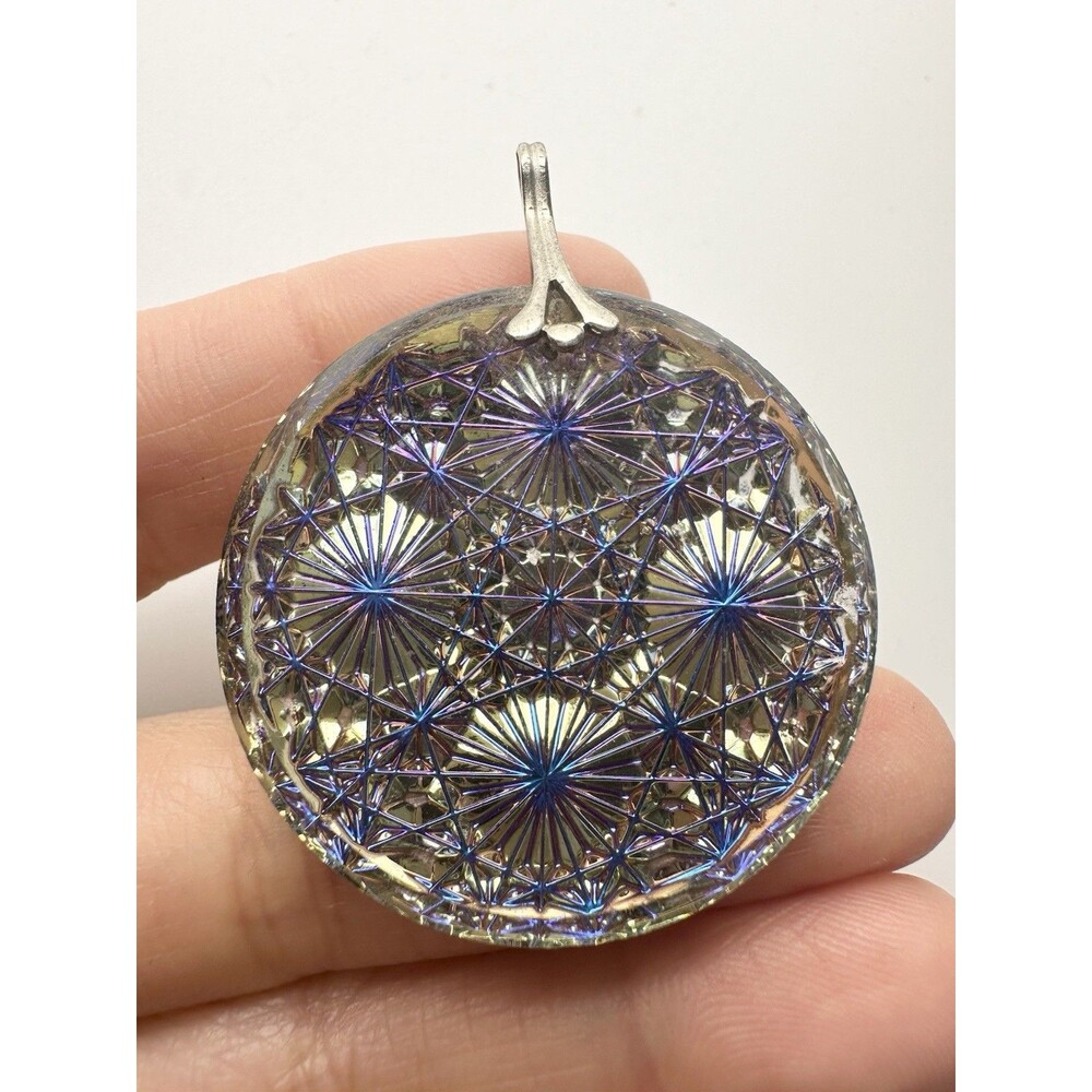 Iridescent Snowflake Kaleidoscope Etched Glass Pendant Color Change Vintage